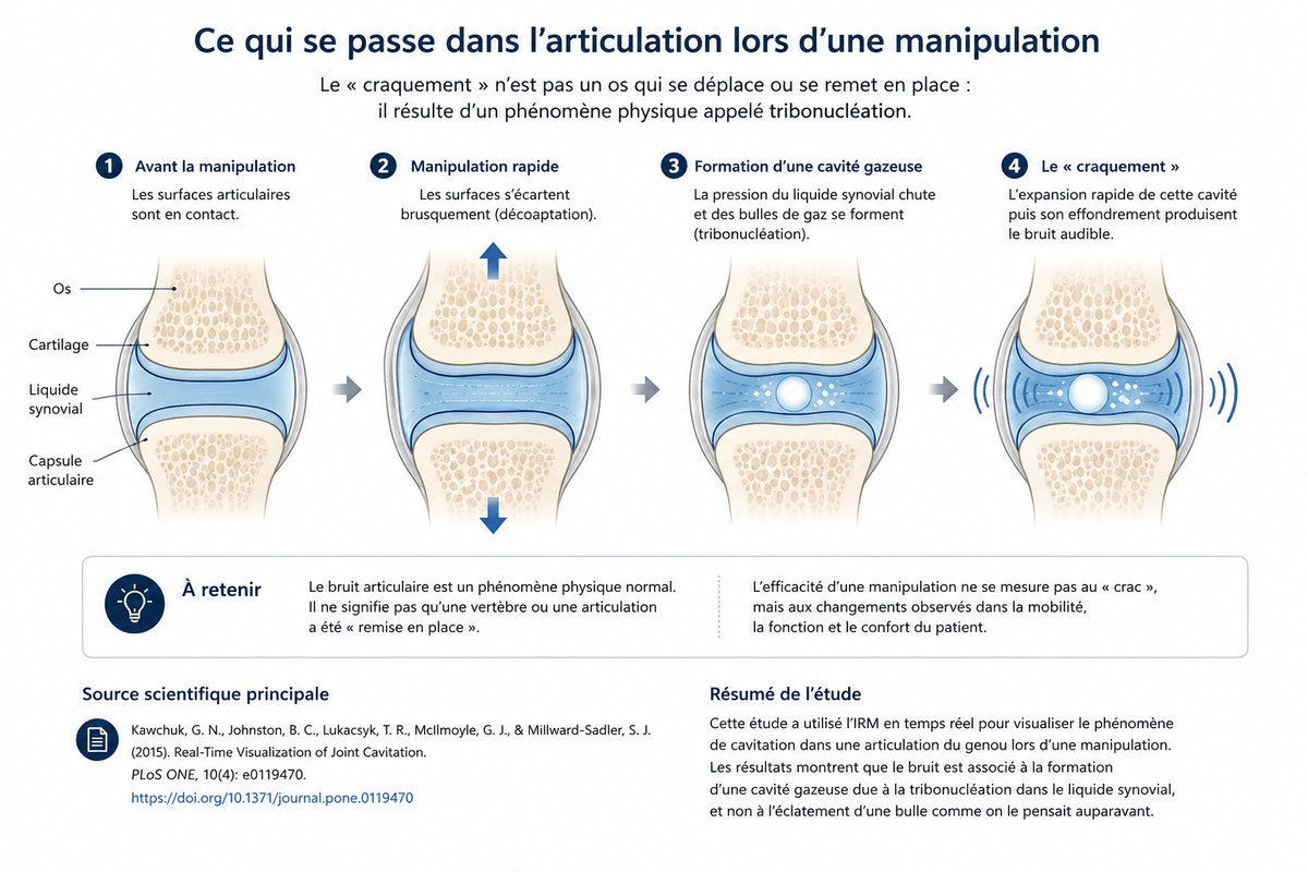 Schéma de la cavitation articulaire lors d'une manipulation